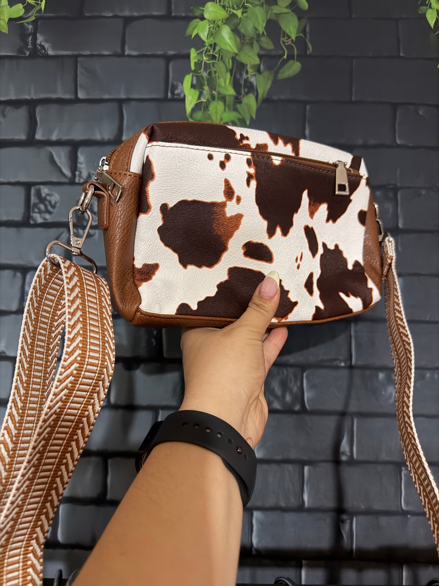 Cow Print Cross-Body Bag (Brown)