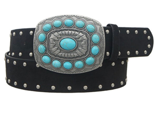 SUEDE Rectangle Strap Belt (Black/Turquoise)