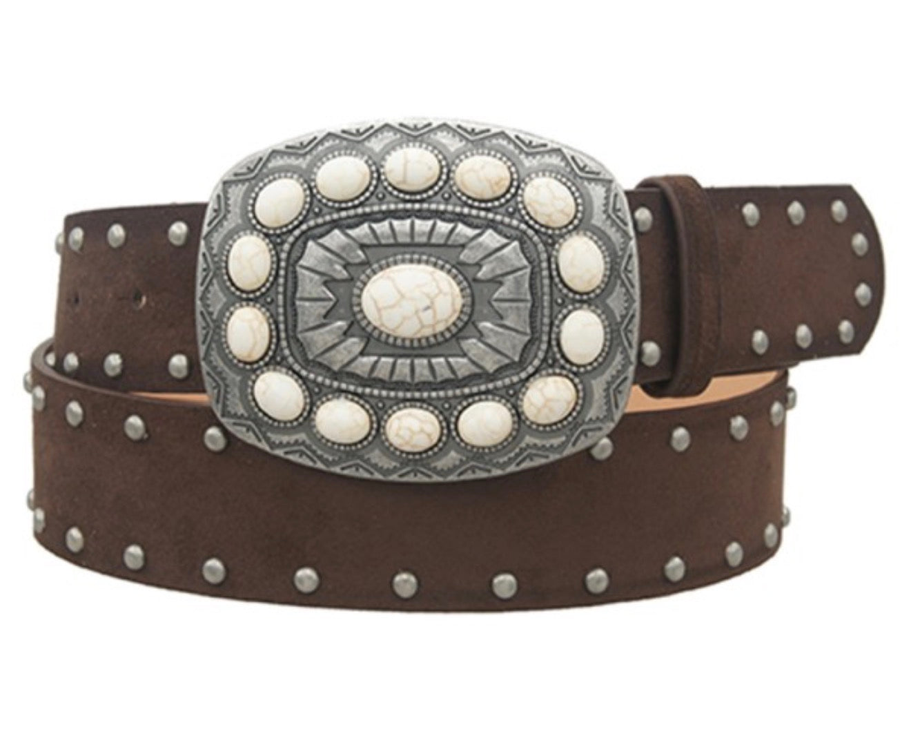 SUEDE Rectangle Strap Belt (Brown/Bone)