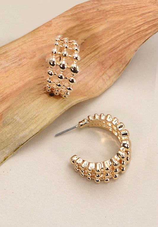 3 Row Bead Ball Hoop Earrings