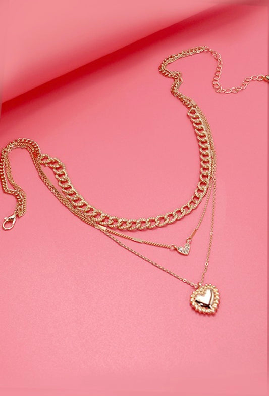 Multi Layer Heart Rhinestone Necklace