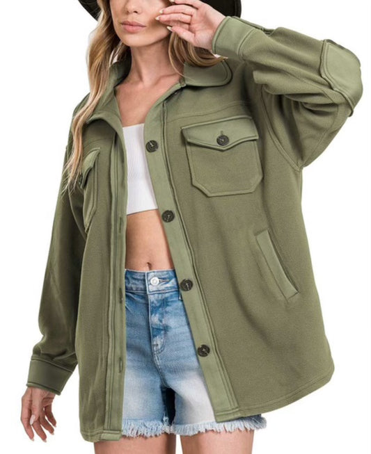 Olive Oversized Fleece Shacket