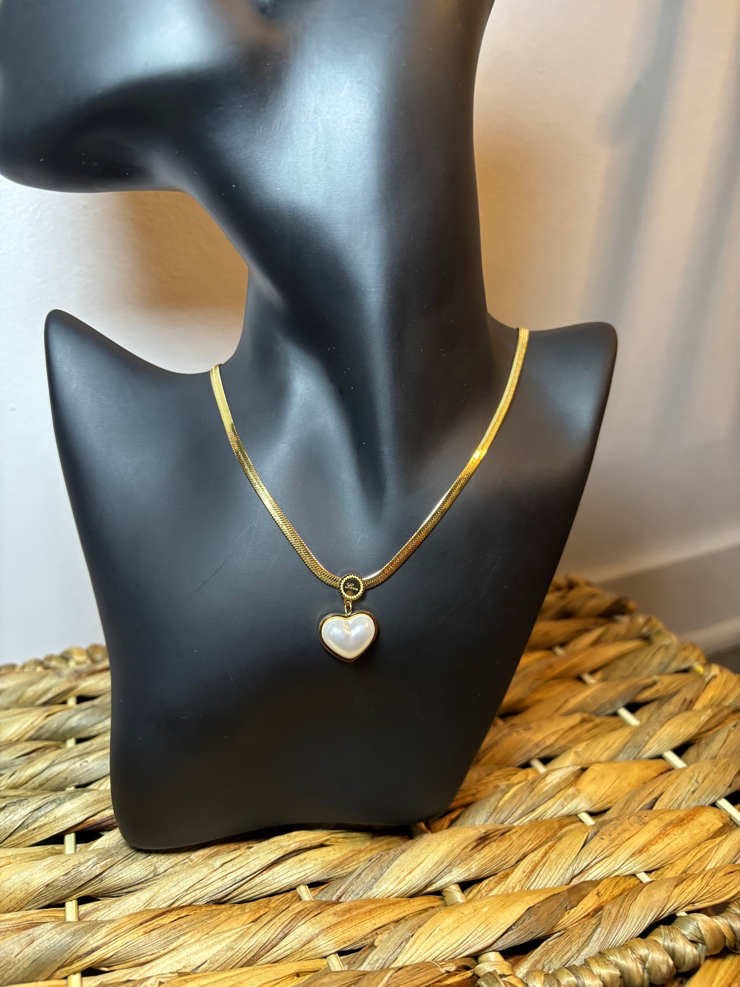 GOLD Pearl Heart Necklace