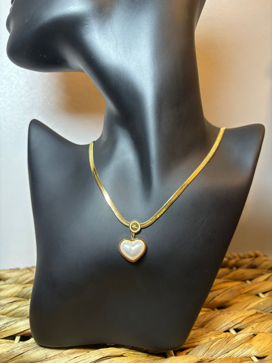 GOLD Pearl Heart Necklace